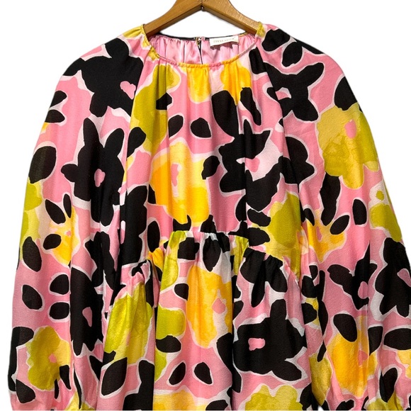 Stine Goya Kelly Floral Jacquard Babydoll Dress Black Pink Yellow Lime Large - Picture 5 of 16